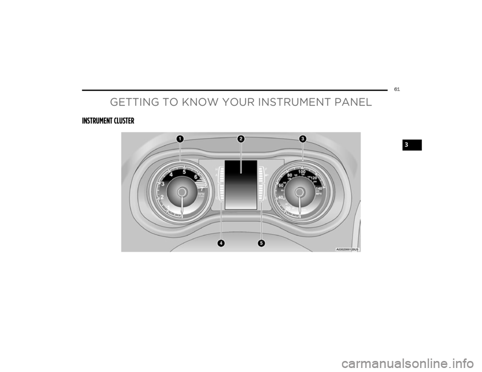 JEEP CHEROKEE 2023  Owners Manual 
61
GETTING TO KNOW YOUR INSTRUMENT PANEL
INSTRUMENT CLUSTER 
3

23_KL_OM_EN_USC_t.book  Page 61   