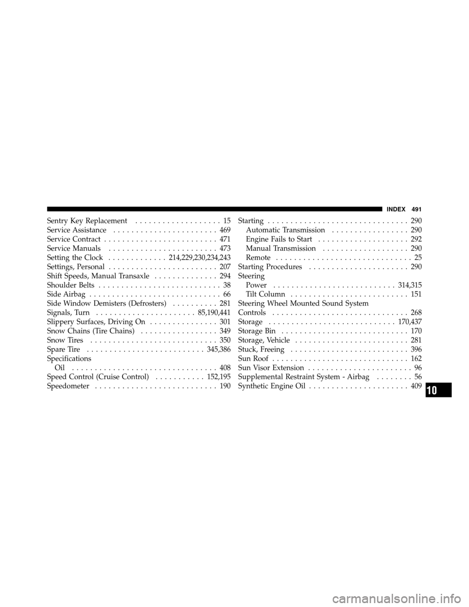 JEEP PATRIOT 2010 1.G Owners Manual Sentry Key Replacement................... 15
Service Assistance ....................... 469
Service Contract ......................... 471
Service Manuals ........................ 473
Setting the Cloc