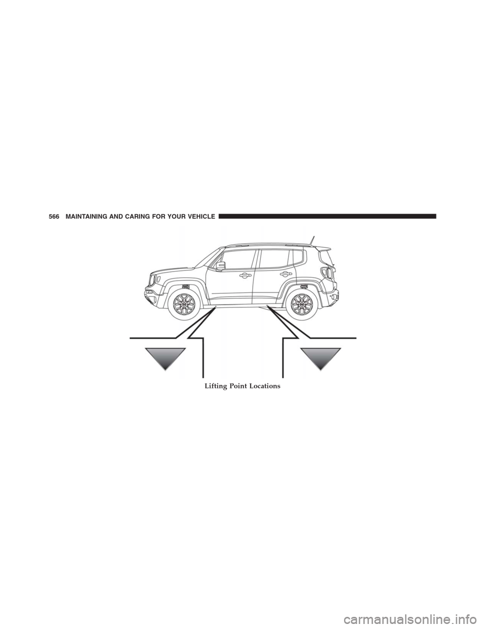 JEEP RENEGADE 2016 1.G Owners Manual Lifting Point Locations
566 MAINTAINING AND CARING FOR YOUR VEHICLE 