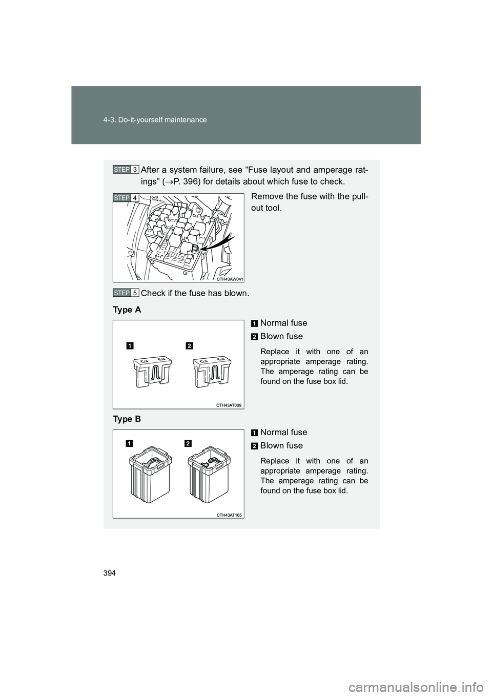 SUBARU BRZ 2020  Owners Manual 394 4-3. Do-it-yourself maintenance
BRZ_U
After a system failure, see “Fuse layout and amperage rat-
ings” (→P. 396) for details about which fuse to check.
Remove the fuse with the pull-
out too
