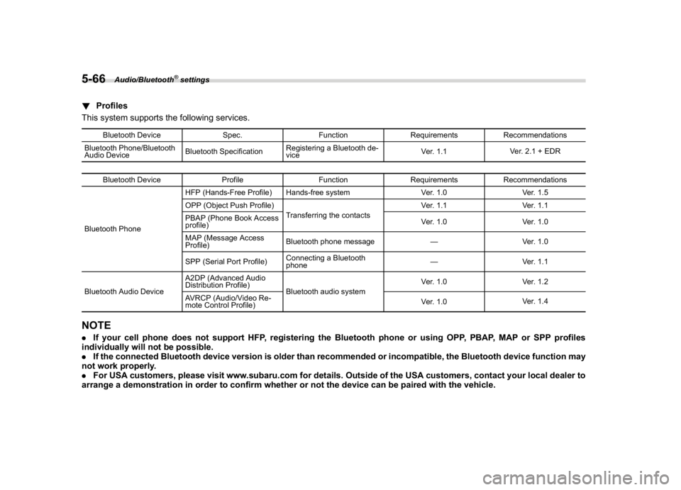 SUBARU WRX 2018  Owners Manual (310,1)
北米Model "A1700BE-B" EDITED: 2017/ 10/ 11
!Profiles
This system supports the following services.
Bluetooth Device Spec. Function Requirements Recommendations
Bluetooth Phone/Bluetooth
Audio