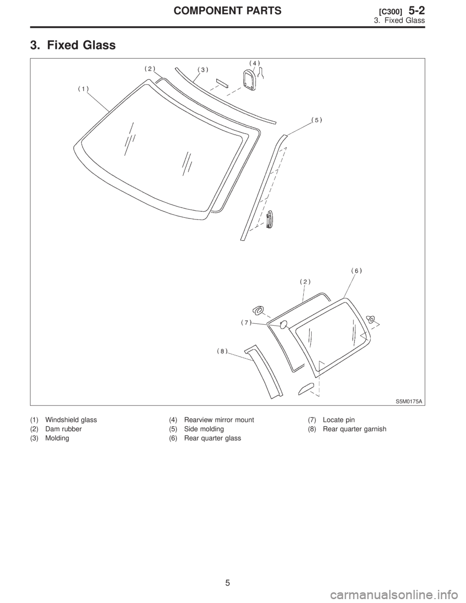 SUBARU FORESTER 1999  Service Repair Manual 3.
S5M0175A
\(1\)
\(2\)
\(3\)\(4\)
\(5\)
\(6\)\(7\)
\(8\)
5
[C300]5-2COMPONENT
3.  