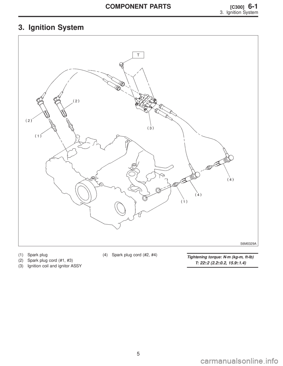 SUBARU FORESTER 1999  Service Repair Manual 3.
S6M0329A
\(1\)
\(2\)
\(3\)\(4\)T
T:
22\2612\2610.2,\2611.4\)
5
[C300]6-1COMPONENT
3.  