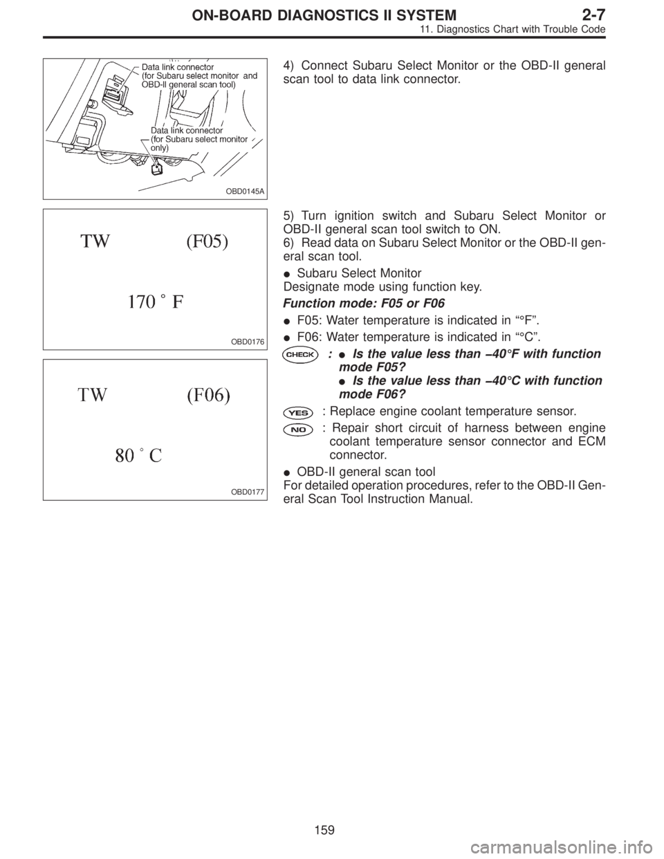 SUBARU LEGACY 1995  Service Repair Manual OBD0145A
4) Connect Subaru Select Monitor or the OBD-II general
scan tool to data link connector.
OBD0176
OBD0177
5) Turn ignition switch and Subaru Select Monitor or
OBD-II general scan tool switch t