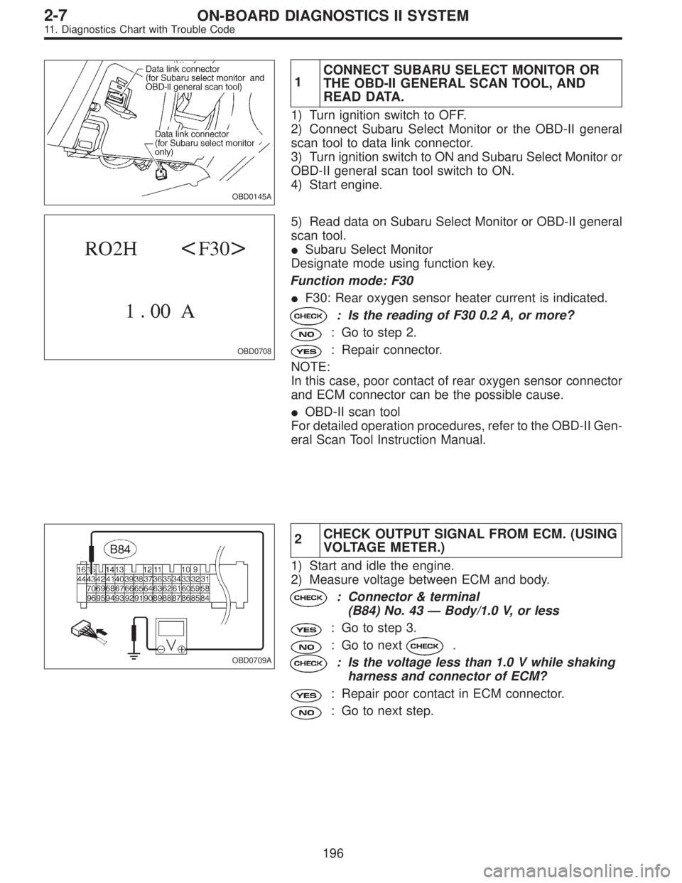 SUBARU LEGACY 1995 Service Repair Manual OBD0145A
1CONNECT SUBARU SELECT MONITOR OR
THE OBD-II GENERAL SCAN TOOL, AND
READ DATA.
1) Turn ignition switch to OFF.
2) Connect Subaru Select Monitor or the OBD-II general
scan tool to data link co SUBARU LEGACY 1995 Service Repair Manual OBD0145A
1CONNECT SUBARU SELECT MONITOR OR
THE OBD-II GENERAL SCAN TOOL, AND
READ DATA.
1) Turn ignition switch to OFF.
2) Connect Subaru Select Monitor or the OBD-II general
scan tool to data link co