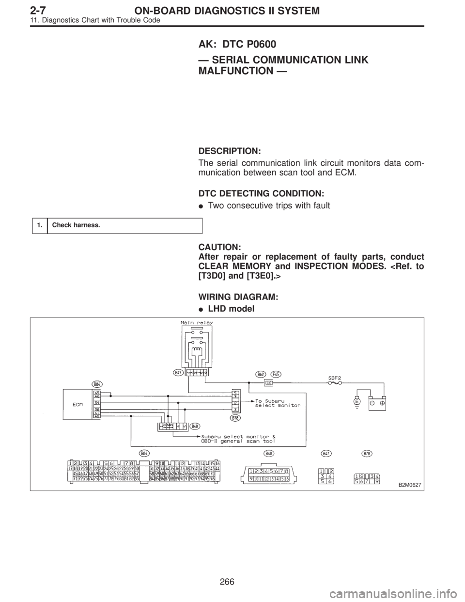 SUBARU LEGACY 1995  Service Repair Manual AK: DTC P0600
—SERIAL COMMUNICATION LINK
MALFUNCTION—
DESCRIPTION:
The serial communication link circuit monitors data com-
munication between scan tool and ECM.
DTC DETECTING CONDITION:
Two cons