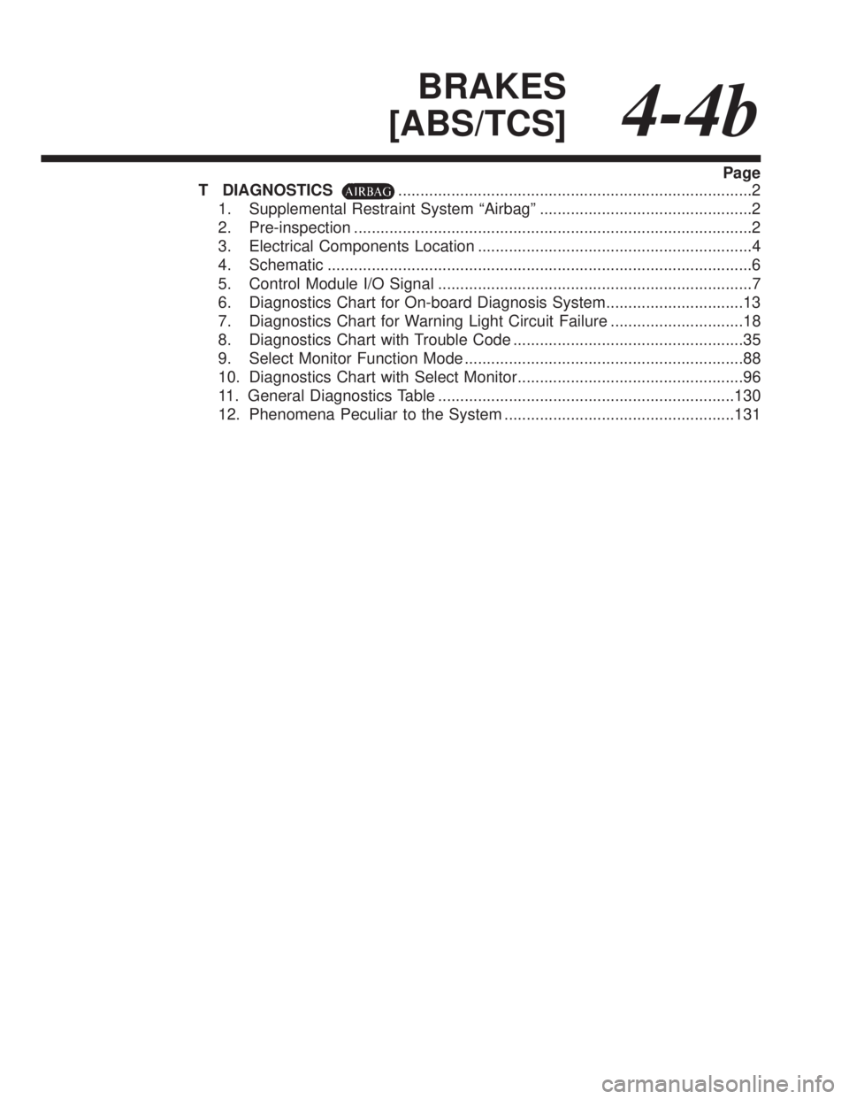 SUBARU LEGACY 1995  Service Repair Manual BRAKES
[ABS/TCS]
4-4b
Page
T DIAGNOSTICS
................................................................................2
1. Supplemental Restraint System “Airbag” ...............................