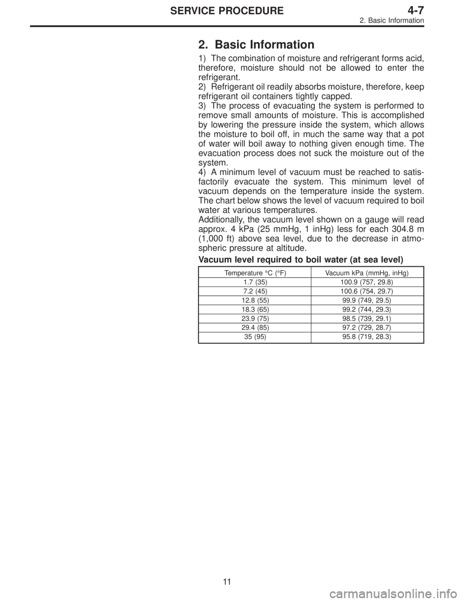 SUBARU LEGACY 1995  Service Repair Manual 2. Basic Information
1) The combination of moisture and refrigerant forms acid,
therefore, moisture should not be allowed to enter the
refrigerant.
2) Refrigerant oil readily absorbs moisture, therefo