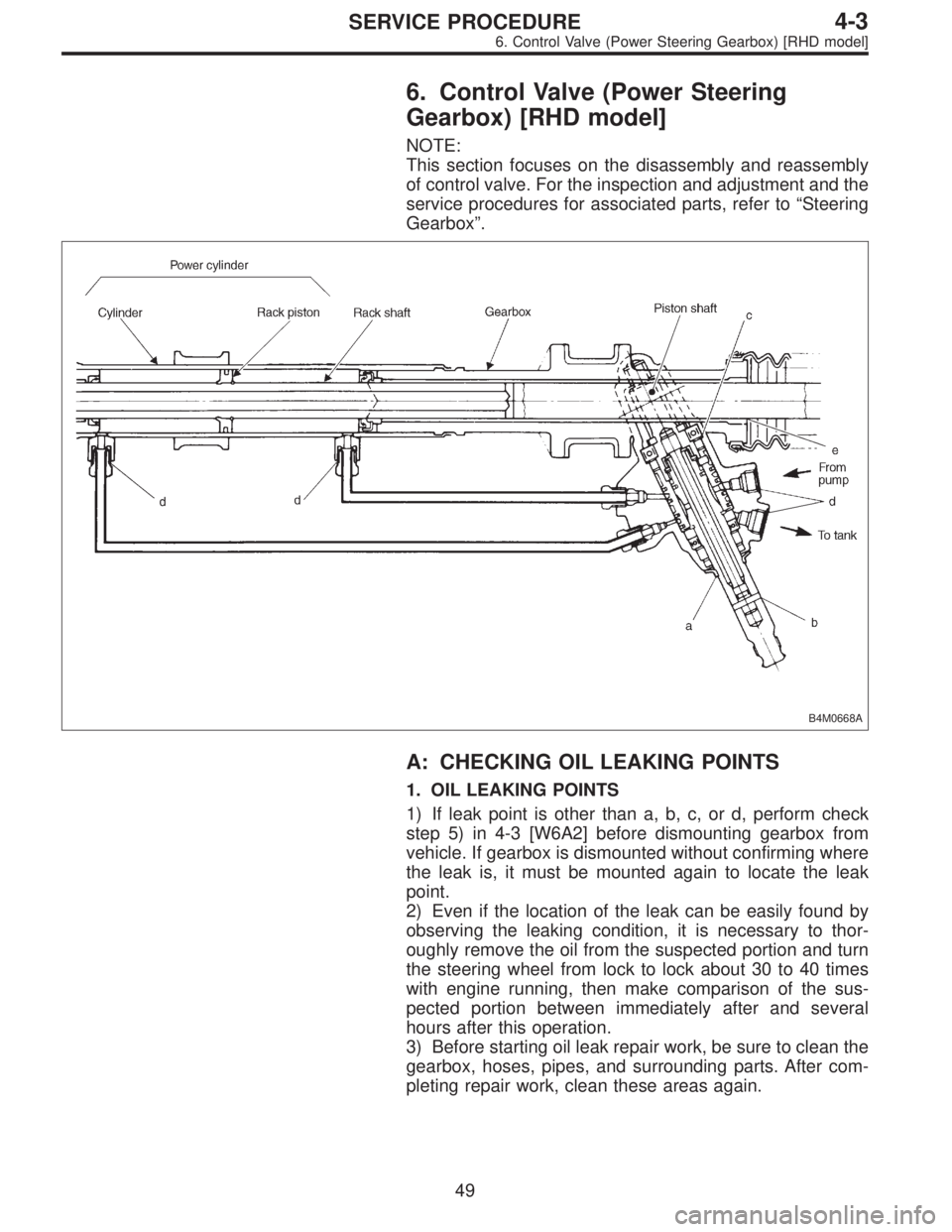 SUBARU LEGACY 1996  Service Repair Manual 6. Control Valve (Power Steering
Gearbox) [RHD model]
NOTE:
This section focuses on the disassembly and reassembly
of control valve. For the inspection and adjustment and the
service procedures for as