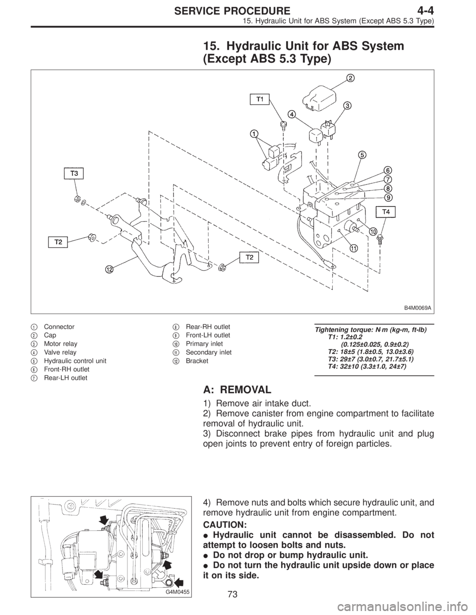 SUBARU LEGACY 1996 Service Repair Manual 15. Hydraulic Unit for ABS System
(Except ABS 5.3 Type)
B4M0069A
1Connector
2Cap
3Motor relay
4Valve relay
5Hydraulic control unit
6Front-RH outlet
7Rear-LH outlet
8Rear-RH outlet
9Fro SUBARU LEGACY 1996 Service Repair Manual 15. Hydraulic Unit for ABS System
(Except ABS 5.3 Type)
B4M0069A
1Connector
2Cap
3Motor relay
4Valve relay
5Hydraulic control unit
6Front-RH outlet
7Rear-LH outlet
8Rear-RH outlet
9Fro
