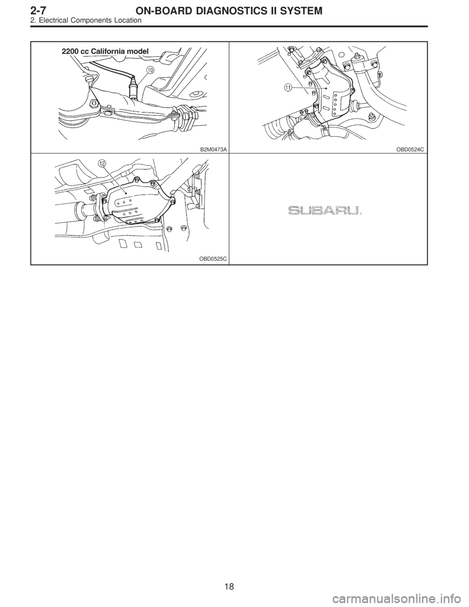 SUBARU LEGACY 1996  Service Repair Manual B2M0473AOBD0524C
OBD0525C
18
2-7ON-BOARD DIAGNOSTICS II SYSTEM
2. Electrical Components Location  