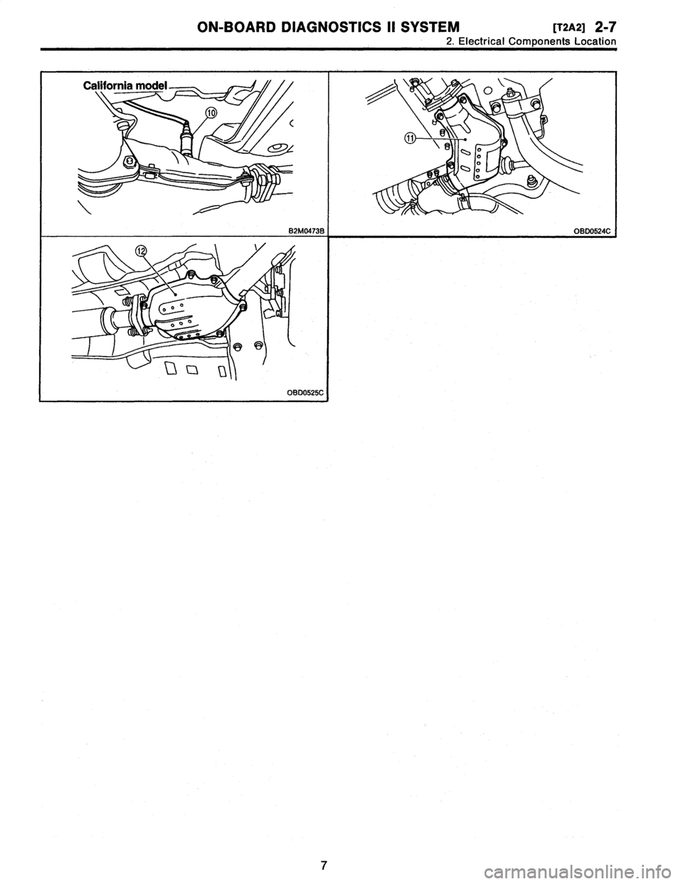 SUBARU LEGACY 1996  Service Repair Manual 
ON-BOARD
DIAGNOSTICS
11
SYSTEM
[rzA21
2-7
2
.
Electrical
Components
Location

MUM

OBD0525C
OBD0524C

7  
