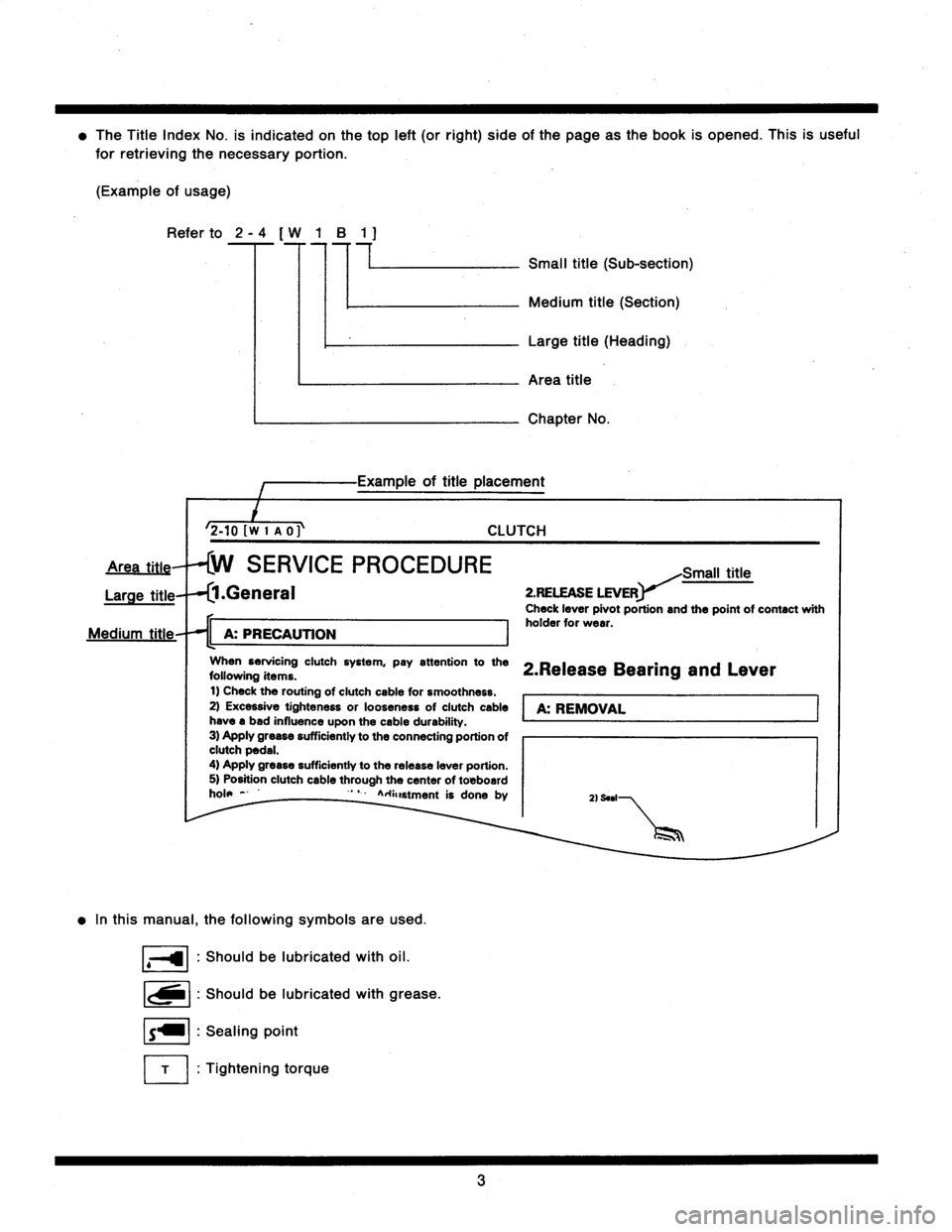 SUBARU LEGACY 1996 Service Repair Manual
~
The
Title
Index
No
.
is
indicated
on
thetop
left
(or
right)
side
of
the
page
asthe
book
is
opened
.
This
is
useful
for
retrieving
the
necessary
portion
.
(Example
of
usage)
Refer
to
2
-
4
[
W
1
SUBARU LEGACY 1996 Service Repair Manual
~
The
Title
Index
No
.
is
indicated
on
thetop
left
(or
right)
side
of
the
page
asthe
book
is
opened
.
This
is
useful
for
retrieving
the
necessary
portion
.
(Example
of
usage)
Refer
to
2
-
4
[
W
1