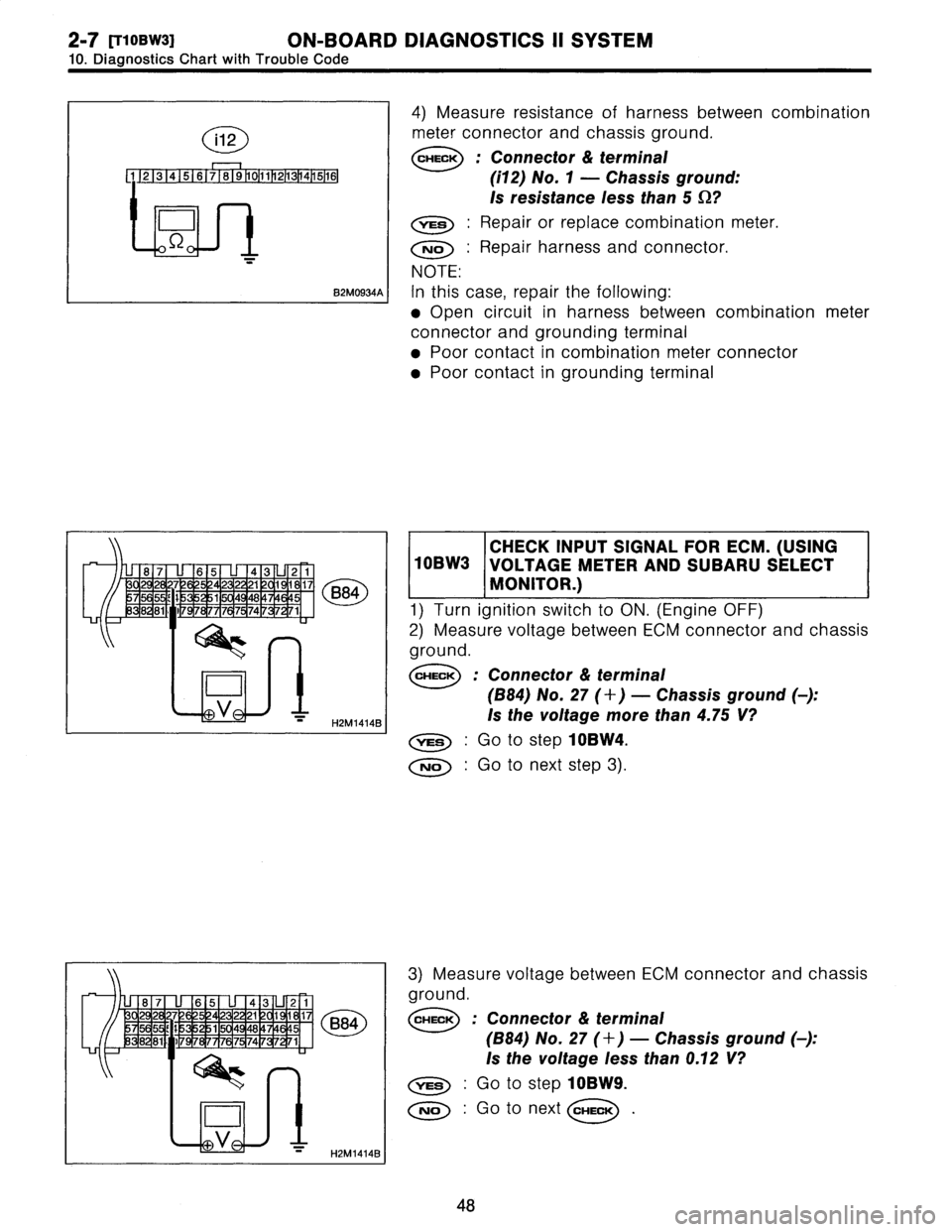 SUBARU LEGACY 1996  Service Repair Manual 2-7
[-riosw3]
ON-BOARD
DIAGNOSTICS
II
SYSTEM
10
.
Diagnostics
Chart
with
Trouble
Code

i12

1
1
2
1
3
1
4
1
5
1
6
1
789
011
213
4
516

D

[
.0
S2
0i

B2M0934A
I

u
8
7
u
65u
43u21
22
7
52
~
2121
~1
1
