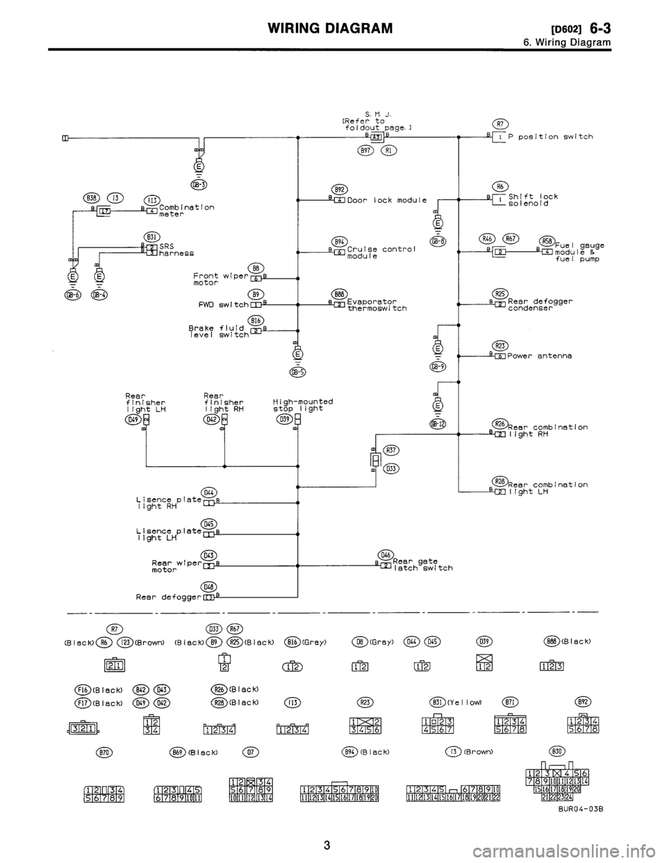 SUBARU LEGACY 1996 Service Repair Manual
WIRING
DIAGRAM
[oso2i
6-3
6
.
Wiring
Diagram
GB-3
B3B
i3
i13
Comb
ination
L~J
meter
B31
SRS
harness
BB
E
E
Frontwiper
[Uf
motor
4-6
GB-4
B9
FWD
sw
I
tch
CI
:~
816
Brakefluid
level
switch
Rea SUBARU LEGACY 1996 Service Repair Manual
WIRING
DIAGRAM
[oso2i
6-3
6
.
Wiring
Diagram
GB-3
B3B
i3
i13
Comb
ination
L~J
meter
B31
SRS
harness
BB
E
E
Frontwiper
[Uf
motor
4-6
GB-4
B9
FWD
sw
I
tch
CI
:~
816
Brakefluid
level
switch
Rea