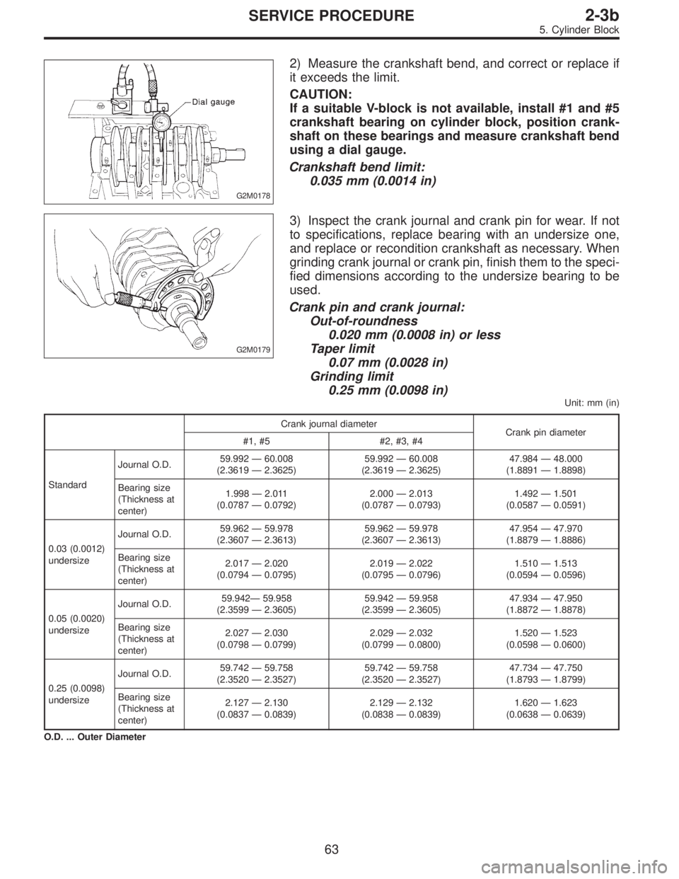 SUBARU LEGACY 1996 Service Repair Manual G2M0178
2) Measure the crankshaft bend, and correct or replace if
it exceeds the limit.
CAUTION:
If a suitable V-block is not available, install #1 and #5
crankshaft bearing on cylinder block, positio SUBARU LEGACY 1996 Service Repair Manual G2M0178
2) Measure the crankshaft bend, and correct or replace if
it exceeds the limit.
CAUTION:
If a suitable V-block is not available, install #1 and #5
crankshaft bearing on cylinder block, positio