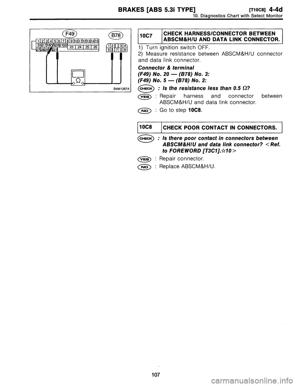 SUBARU LEGACY 1997  Service Repair Manual 
BRAKES
[ABS
5
.31
TYPE]
[710C8]
4-4d

10
.
Diagnostics
Chart
with
Select
Monitor

(~§)
(~~o
1
2
3
4
5
171819
11
011
111
2113114115
1617184
2
212
23
2425
26
1
Q2
Y131
1
2n
171
9
.
1

D

Lt
10
0
.

B4