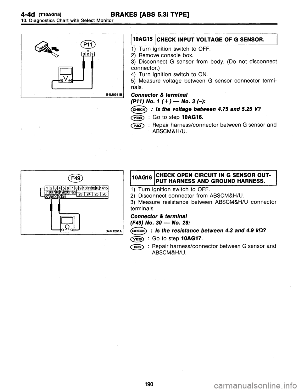 SUBARU LEGACY 1997  Service Repair Manual 
4-4d
[T70AG15]
BRAKES
[ABS
5
.3i
TYPE]

10
.
Diagnostics
Chart
with
Select
Monitor

V_

B4MO91
1
B

1
2
3
4
567
89
1011
131415
1017118119120121
23
242526
8
301

D

S2
B4M
1261
A

I
10AG15
1
CHECK
INP