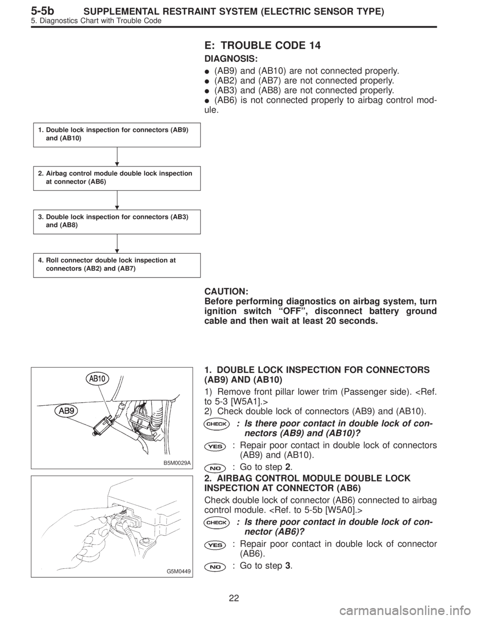 SUBARU LEGACY 1997 Service Repair Manual E: TROUBLE CODE 14
DIAGNOSIS:
(AB9) and (AB10) are not connected properly.
(AB2) and (AB7) are not connected properly.
(AB3) and (AB8) are not connected properly.
(AB6) is not connected properly t SUBARU LEGACY 1997 Service Repair Manual E: TROUBLE CODE 14
DIAGNOSIS:
(AB9) and (AB10) are not connected properly.
(AB2) and (AB7) are not connected properly.
(AB3) and (AB8) are not connected properly.
(AB6) is not connected properly t