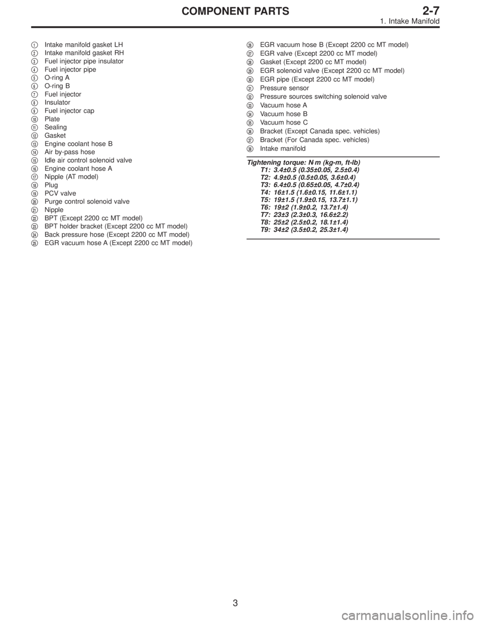 SUBARU LEGACY 1997  Service Repair Manual 1Intake manifold gasket LH

2Intake manifold gasket RH

3Fuel injector pipe insulator

4Fuel injector pipe

5O-ring A

6O-ring B

7Fuel injector

8Insulator

9Fuel injector cap

10Plate

11