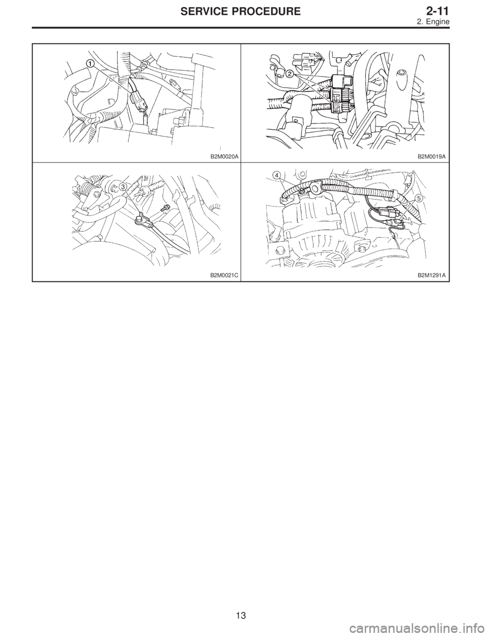 SUBARU LEGACY 1997  Service Repair Manual B2M0020AB2M0019A
B2M0021CB2M1291A
13
2-11SERVICE PROCEDURE
2. Engine  