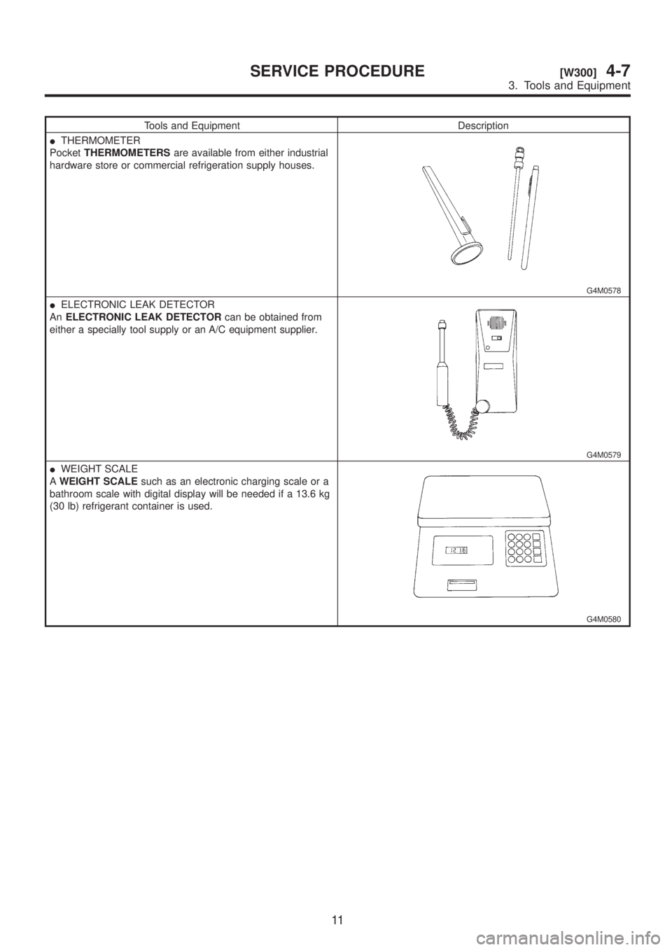 SUBARU LEGACY 1999  Service Repair Manual Tools and Equipment Description
ITHERMOMETER
PocketTHERMOMETERSare available from either industrial
hardware store or commercial refrigeration supply houses.
G4M0578
IELECTRONIC LEAK DETECTOR
AnELECTR