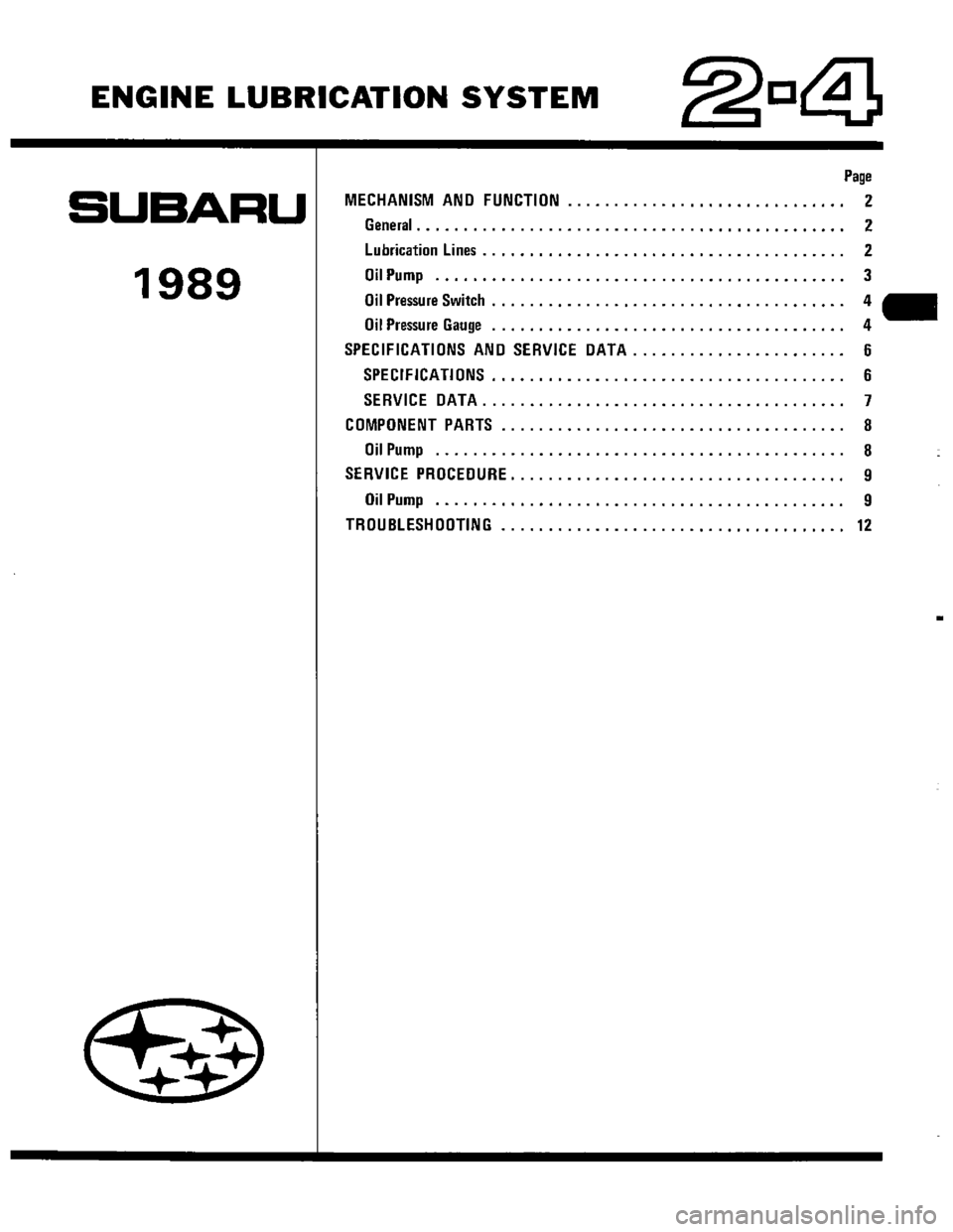 SUBARU LEONE 1989  Service Repair Manual 