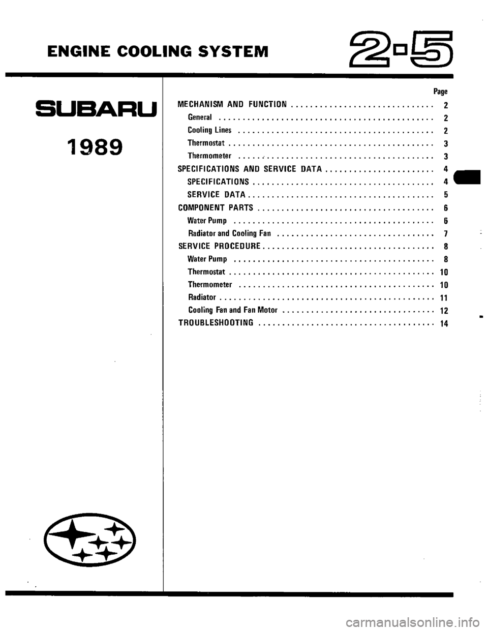 SUBARU LEONE 1989  Service Repair Manual 