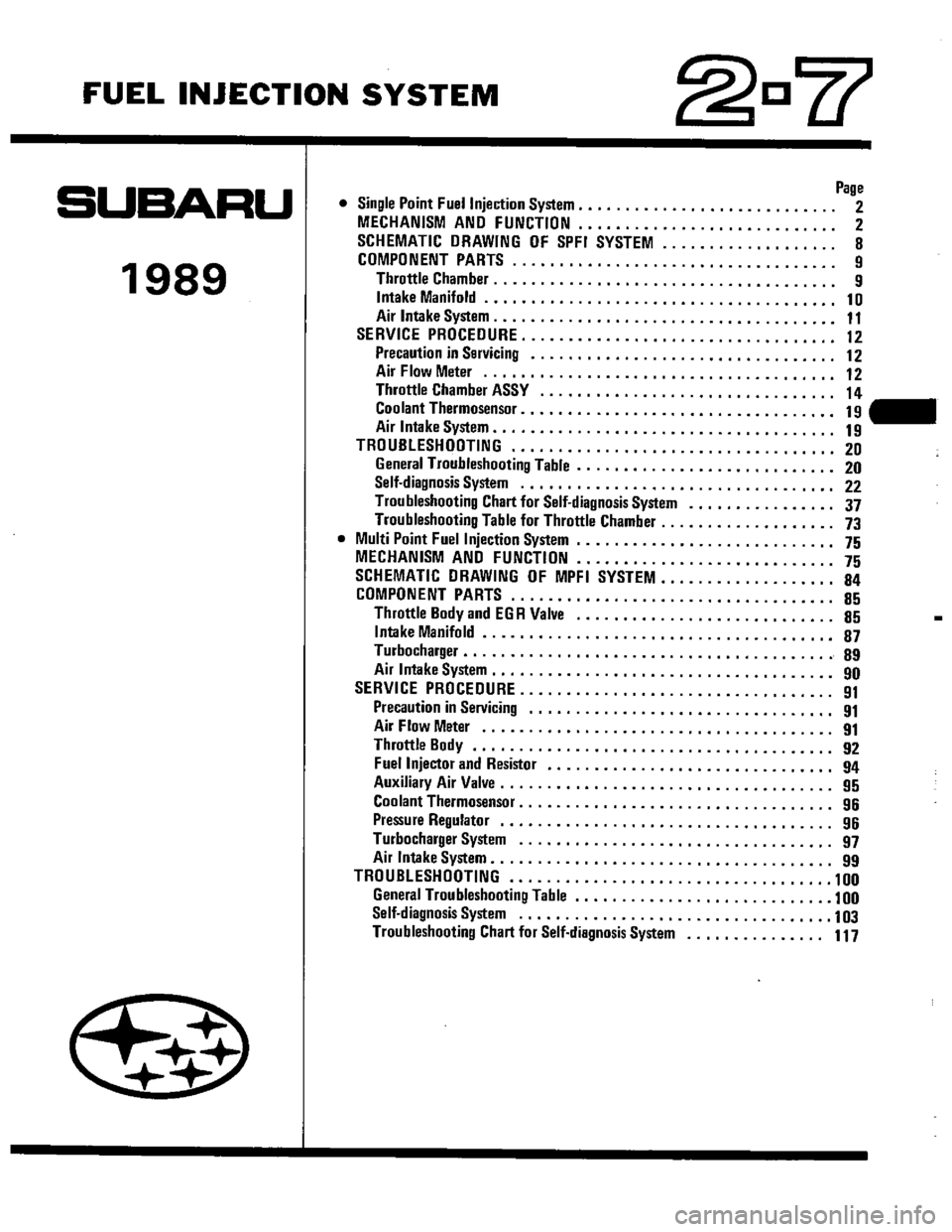 SUBARU LEONE 1989  Service Repair Manual 