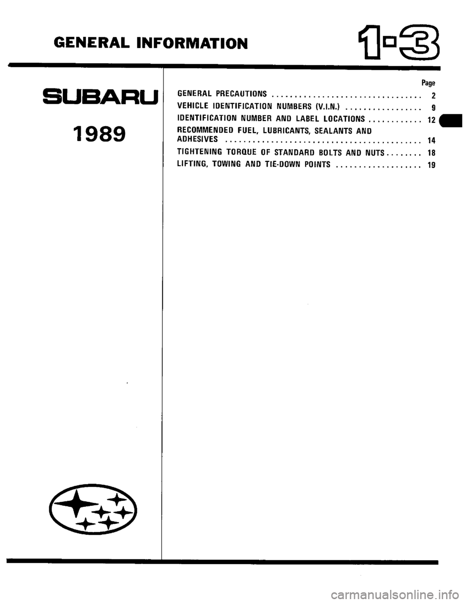 SUBARU LEONE 1989  Service Repair Manual 