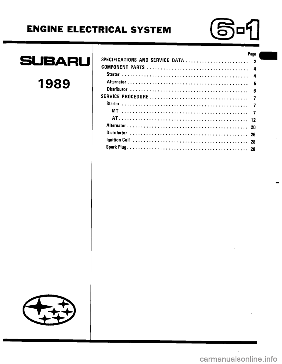 SUBARU LEONE 1989  Service Repair Manual 