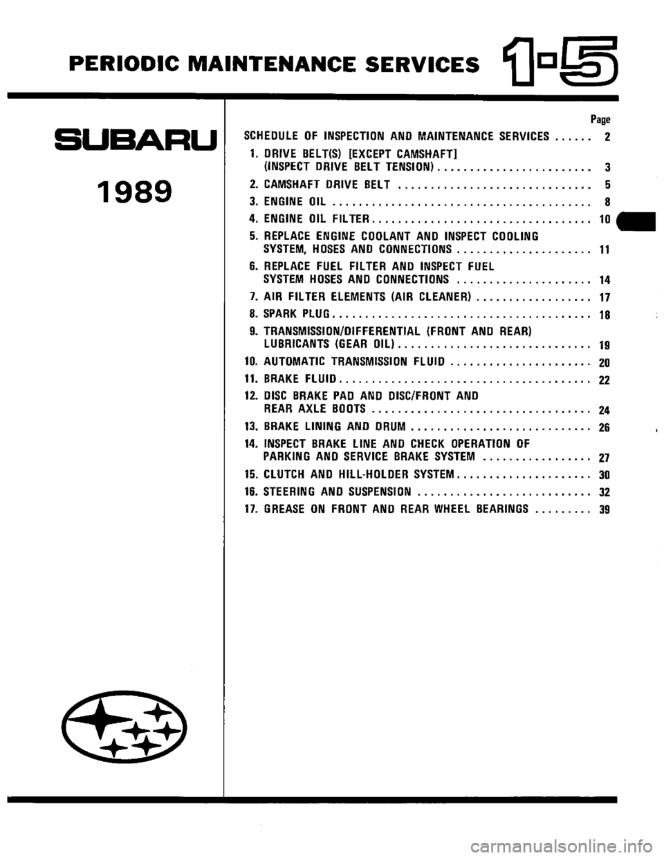 SUBARU LEONE 1989  Service Repair Manual 