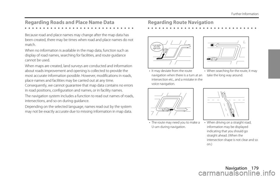 SUBARU BRZ 2016 1.G Navigation Manual Navigation 179
Further Information
Regarding Roads and Place Name Data
Because road and place names may change after the map data has
been created, there may be times when road and place names do not SUBARU BRZ 2016 1.G Navigation Manual Navigation 179
Further Information
Regarding Roads and Place Name Data
Because road and place names may change after the map data has
been created, there may be times when road and place names do not