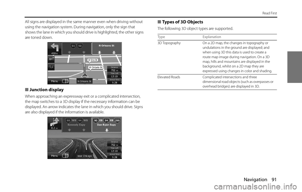 SUBARU BRZ 2017 1.G Navigation Manual Navigation 91
Read First
All signs are displayed in the same manner even when driving without
using the navigation system. During navigation, only the sign that
shows the lane in which you should dr SUBARU BRZ 2017 1.G Navigation Manual Navigation 91
Read First
All signs are displayed in the same manner even when driving without
using the navigation system. During navigation, only the sign that
shows the lane in which you should dr