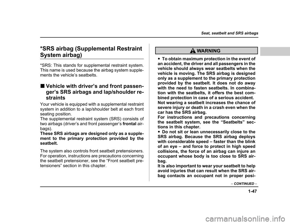 SUBARU BAJA 2004 1.G Owners Manual 