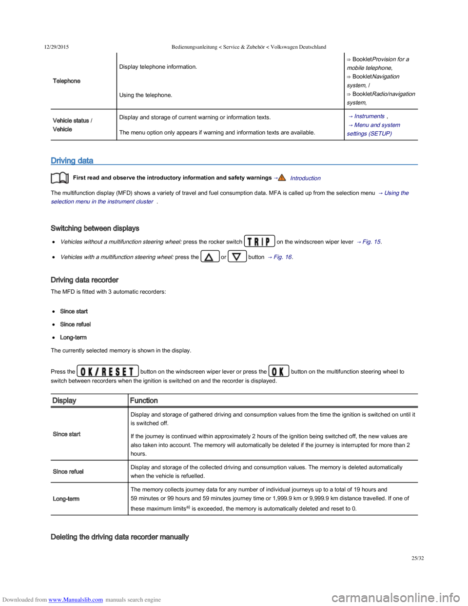 VOLKSWAGEN POLO 2015  Owner´s Manual Downloaded from www.Manualslib.com manuals search engine 12/29/2015Bedienungsanleitung < Service & Zubehör < Volkswagen Deutschland
25/32
Telephone
Display telephone information.
⇒ BookletProvisio