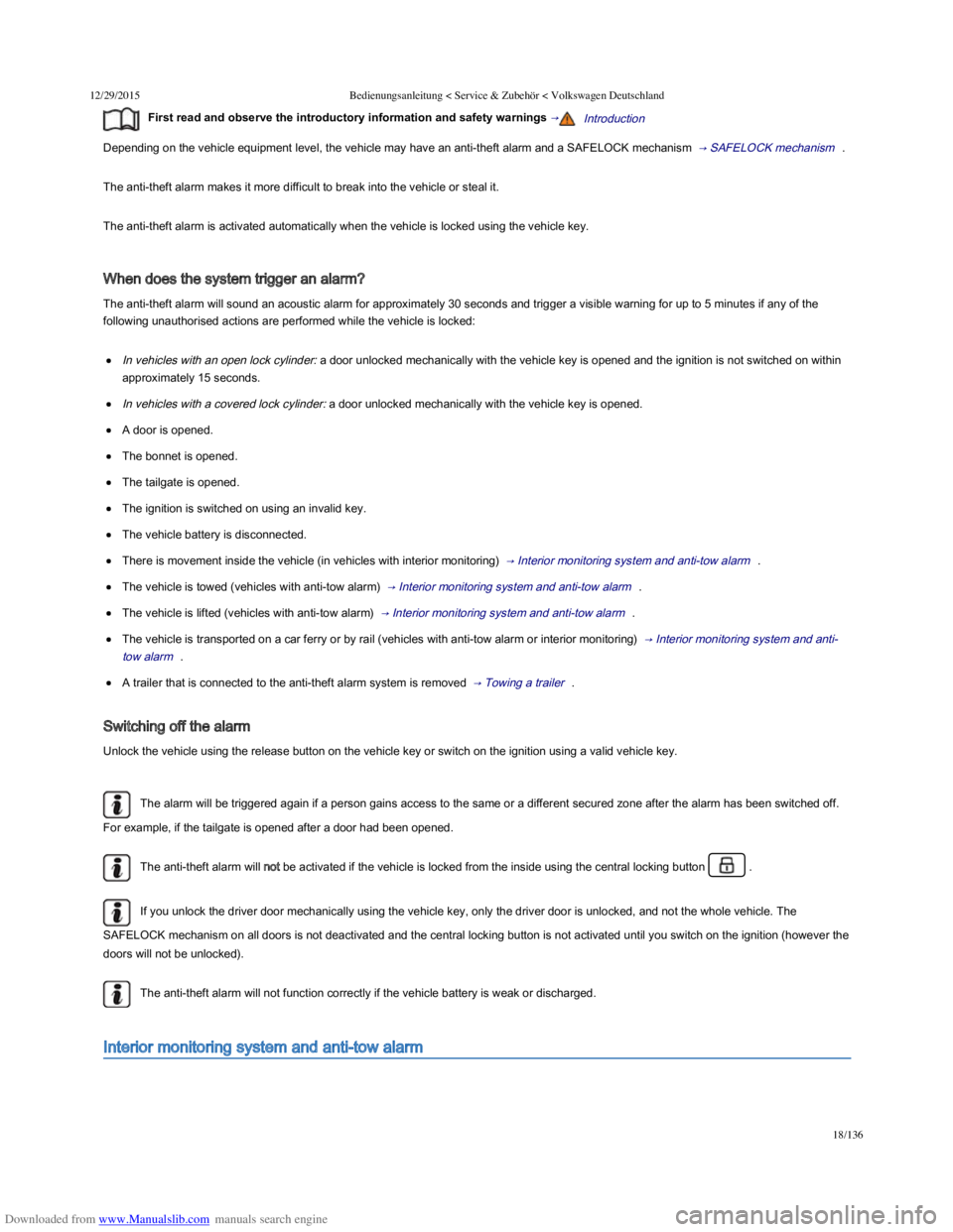 VOLKSWAGEN POLO 2015  Owner´s Manual Downloaded from www.Manualslib.com manuals search engine 12/29/2015Bedienungsanleitung < Service & Zubehör < Volkswagen Deutschland
18/136
First read and observe the introductory information a