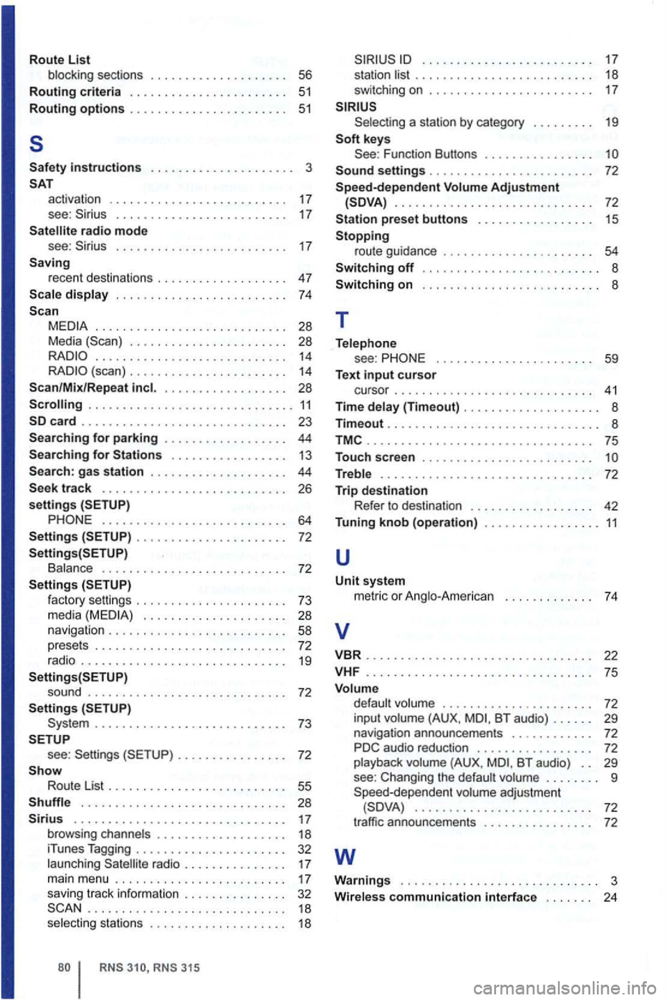 VOLKSWAGEN GOLF MK6 2012  Owners Manual Route List 
b locki ng s ectio ns  .  . . . .  . .  . . . .  . .  . .  . .  . 56 
Routing criteria  . . .  .  .  . .  .  .  . . . . . .  . .  . . .  . .  . 51 
Routing options . . .  . . .  . .  . .  