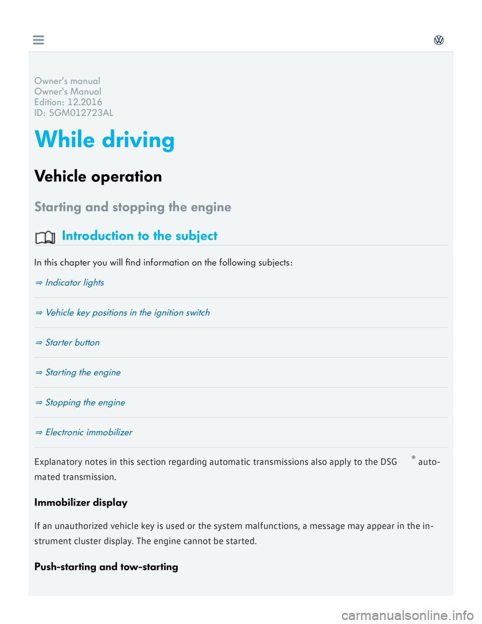 VOLKSWAGEN GOLF 2018  Owners Manual 