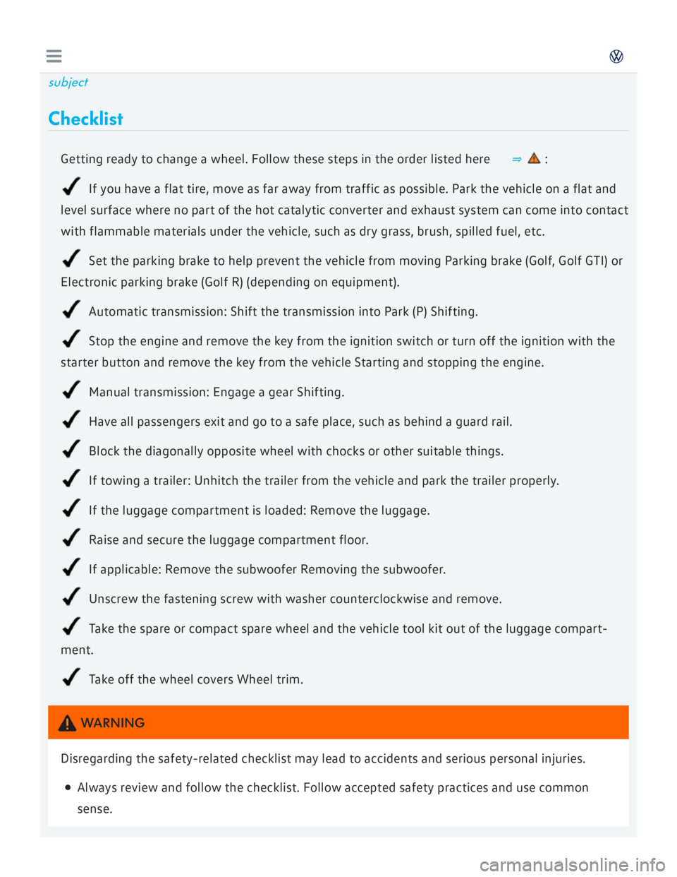 VOLKSWAGEN GOLF 2018  Owners Manual 