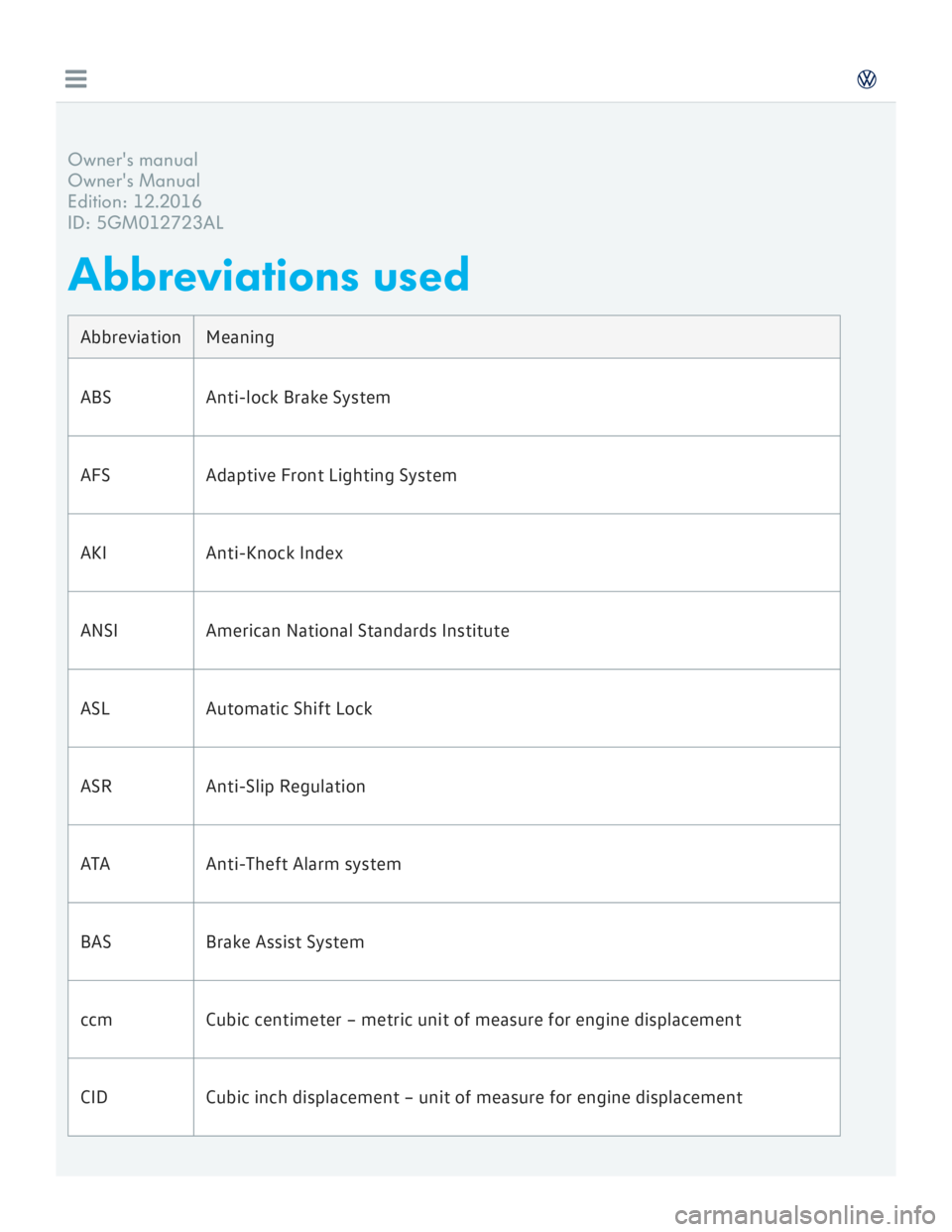 VOLKSWAGEN GOLF 2018  Owners Manual 
