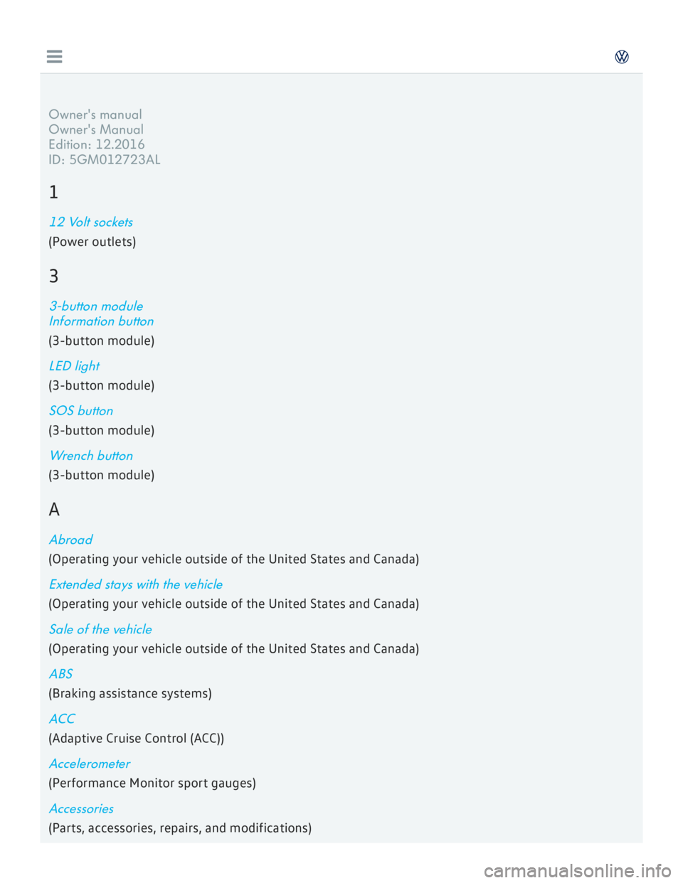 VOLKSWAGEN GOLF 2018  Owners Manual 