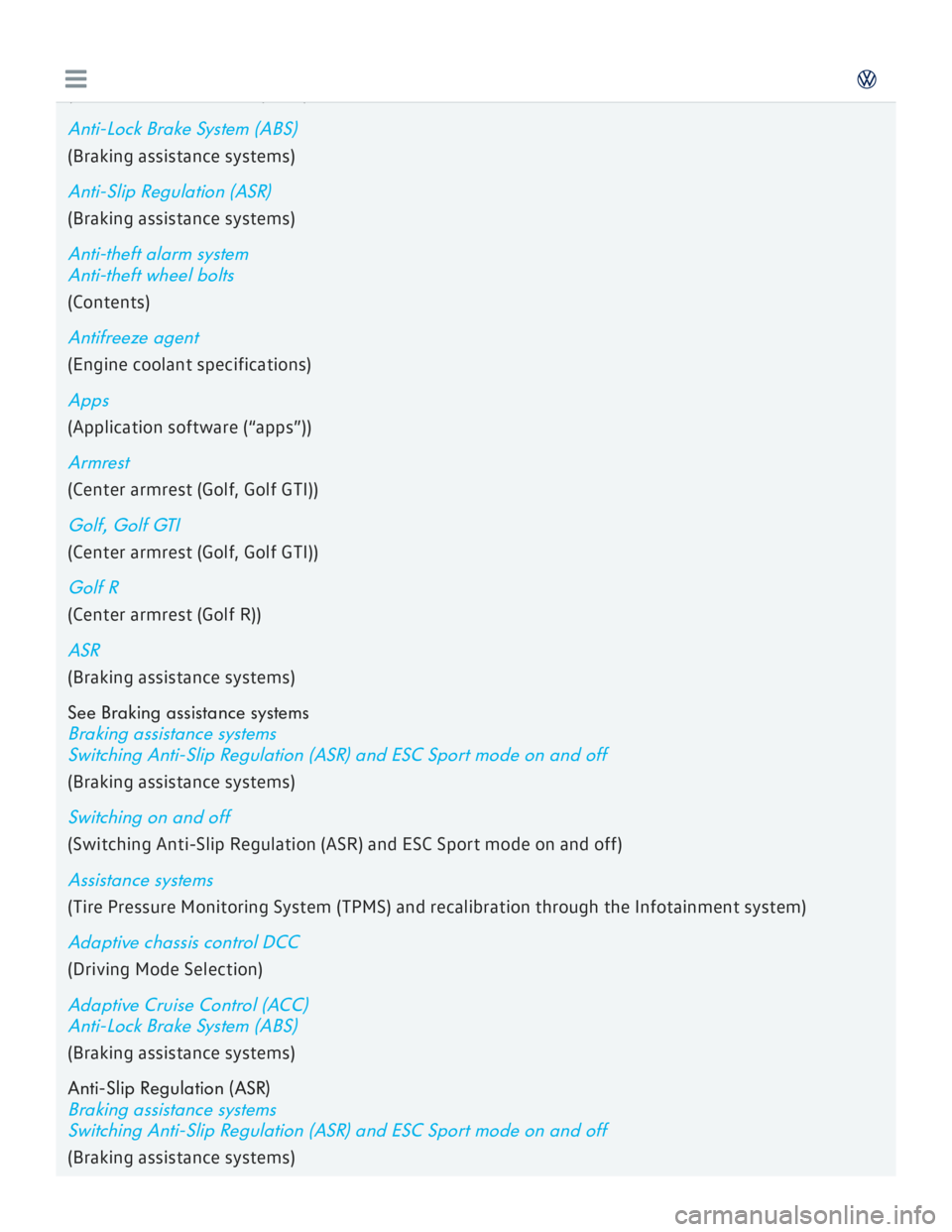 VOLKSWAGEN GOLF 2018  Owners Manual 