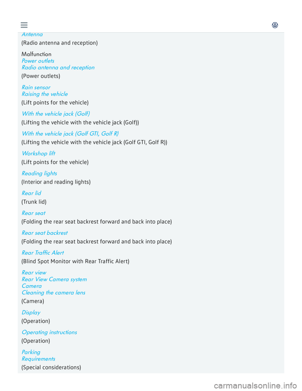 VOLKSWAGEN GOLF 2018  Owners Manual 
