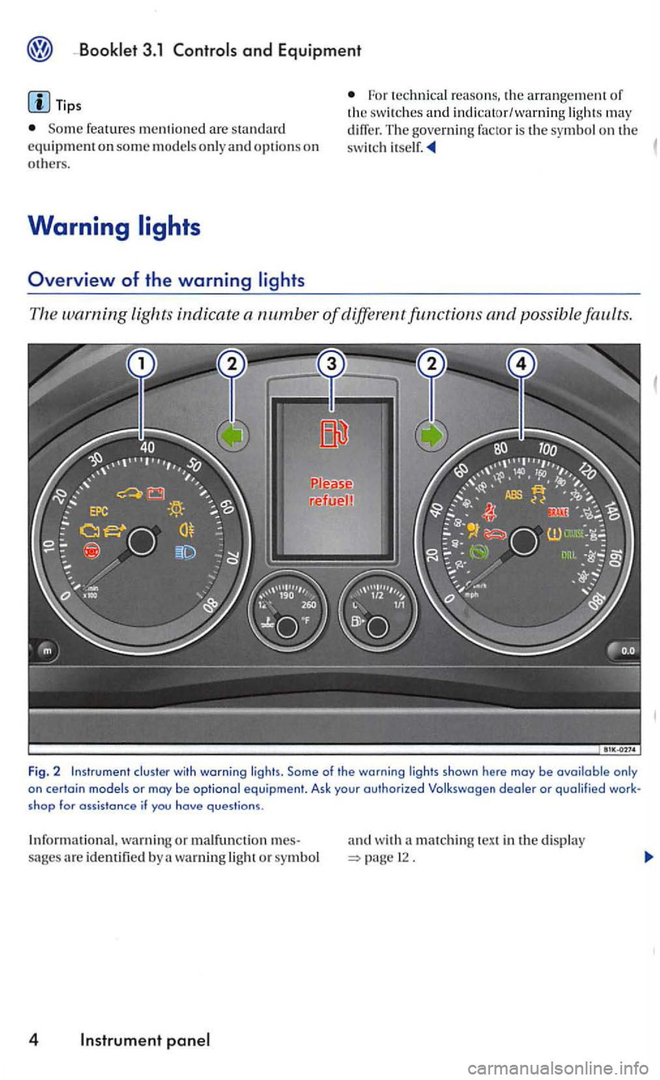 VOLKSWAGEN GOLF 2006  Owners Manual and Equipment 
Tips 
features mer1tioned are standard equipment on some models only and options on others. 
Warning 
For technical reasons, the 
The governing factor is  th e  symbol on the swi tch 
T