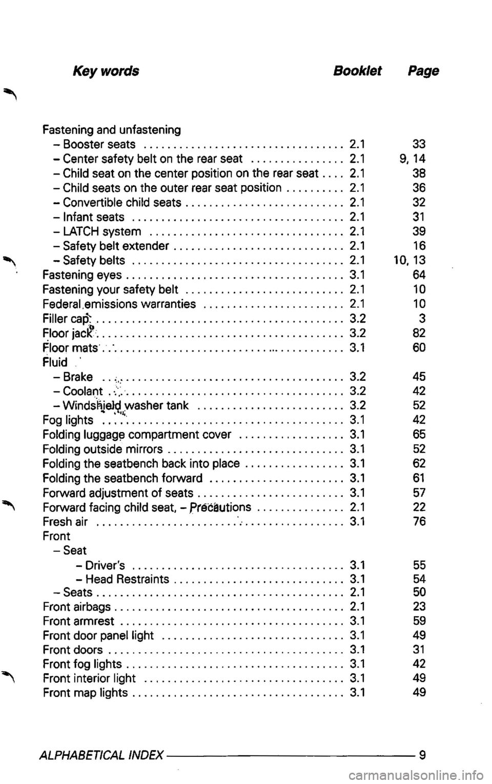 VOLKSWAGEN GOLF 2003 Owners Manual Keywords Booklet
Fastening and unfastening
-Booster seats .................................. 2.1
-Center safety
. . . . . . . . . . . . . . . . . . . . . . . . . . . . . . . . . . . . 2.1
VOLKSWAGEN GOLF 2003 Owners Manual Keywords Booklet
Fastening and unfastening
-Booster seats .................................. 2.1
-Center safety
. . . . . . . . . . . . . . . . . . . . . . . . . . . . . . . . . . . . 2.1