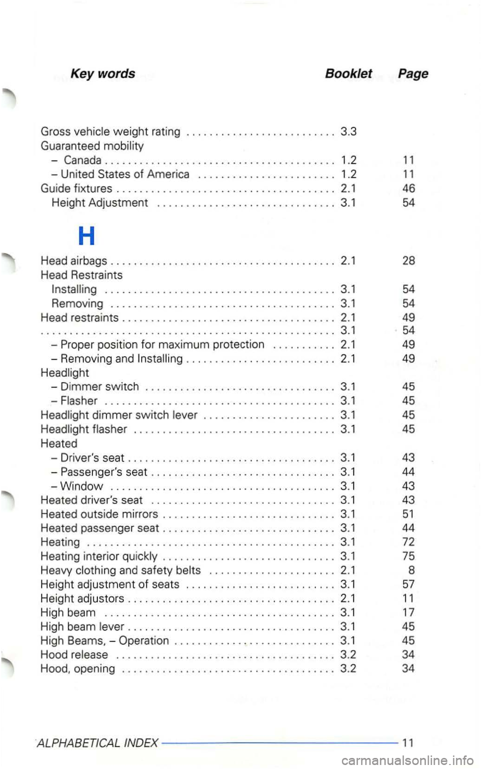 VOLKSWAGEN GOLF 2003  Owners Manual Key word s  Booklet Page 
Gross 
-........................................ 1.2 11 
- United 
........................................ 3.1 54 
Removing ....................................... 3 .1 54 
