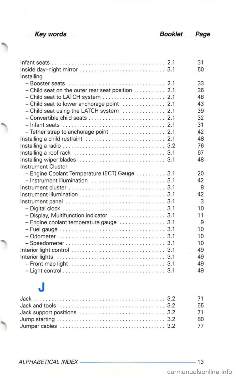 VOLKSWAGEN GOLF 2003  Owners Manual Keywords Booklet Page 
seat to system ................. .. ... 2.1 48 
-anchorage  point . .  . . .  . . . .  . .  . .  . .  2.1  43 
seat using  the system ............... 2.1 39 
seats .............