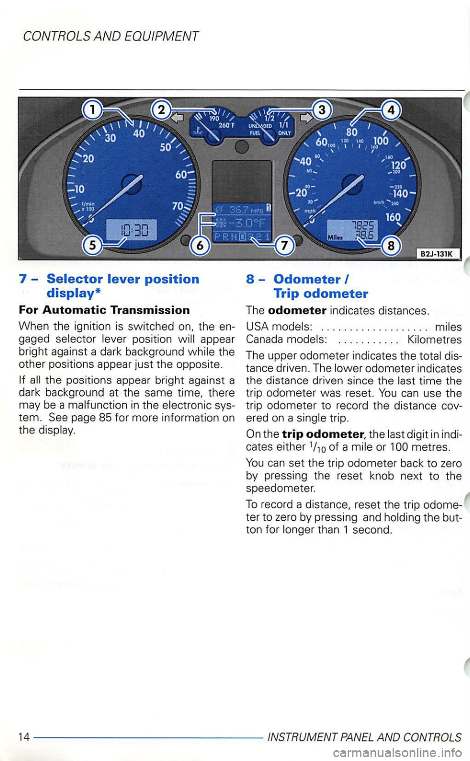 VOLKSWAGEN GOLF 2003  Owners Manual 7 -
For Automatic Transmission 
When  the ignition  is switched 
pos ition appea r 
bright  against  a dark  background 
the positions  appear  bright against  a 
dark  background  at the  same  time,