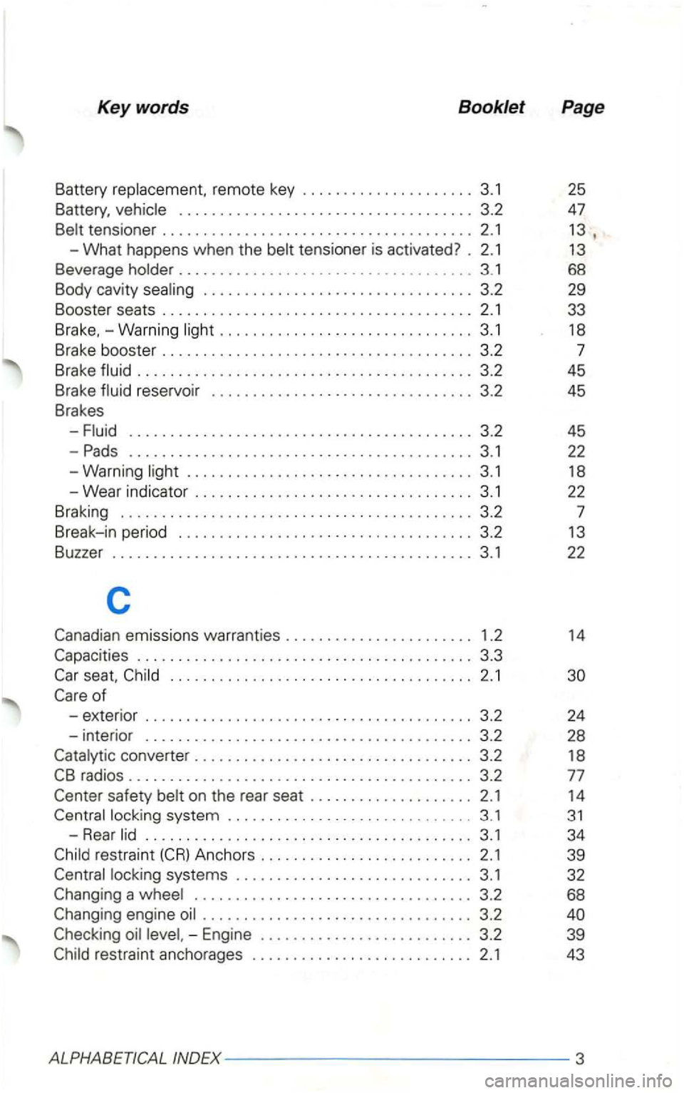 VOLKSWAGEN GOLF 2003 Owners Manual Keywords Booklet Page
Battery replacement. remote key 3.1 25
Battery, vehicle .................................... 3.2 47
Belt tensioner 2.1 1 3 ,
- What happens when the belt tens ione VOLKSWAGEN GOLF 2003 Owners Manual Keywords Booklet Page
Battery replacement. remote key 3.1 25
Battery, vehicle .................................... 3.2 47
Belt tensioner 2.1 1 3 ,
- What happens when the belt tens ione